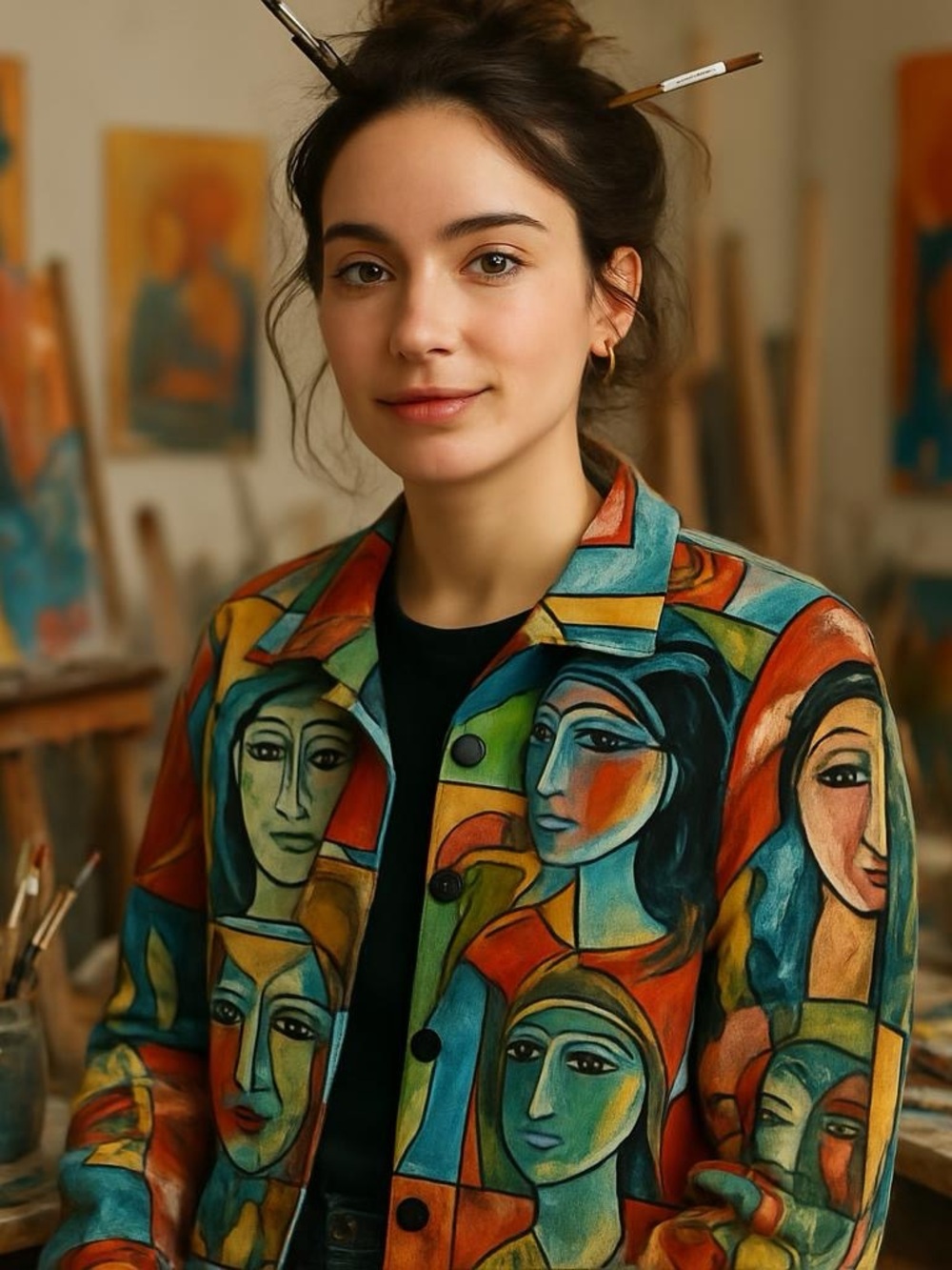 Artscapes Sz 1X Art-to-Wear Picasso Cubist Portraits Women Funky Jacket Abstract